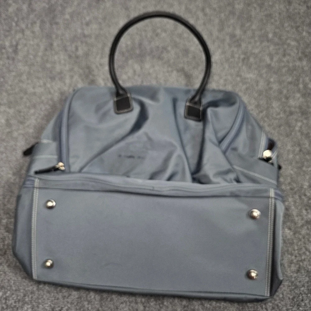 Maxx New York Travel Weekender Bag Blue Grey Nylon Leather Trim Duffel Overnight